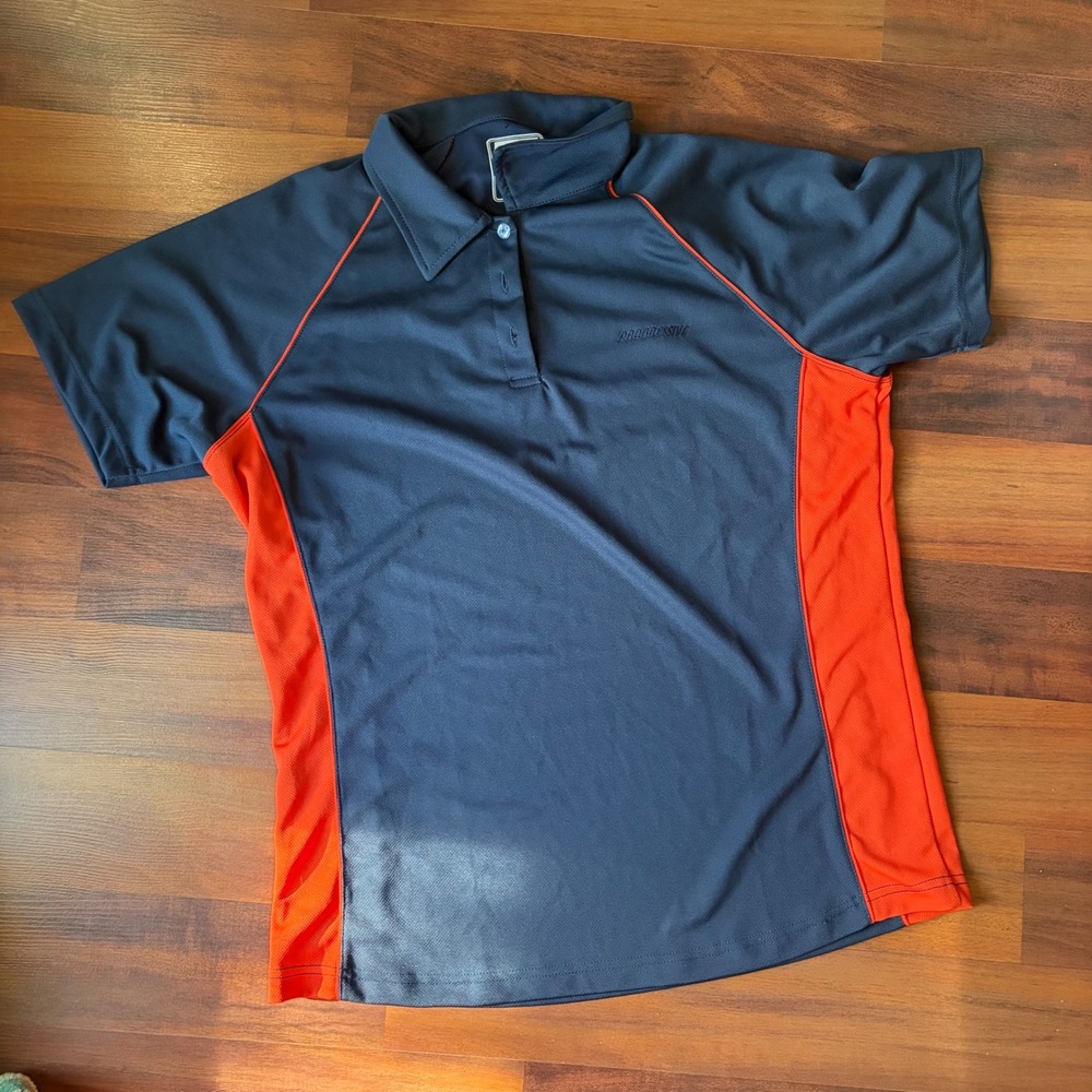 Bishop Mens Progressive Insurance Polo Shirt XXL‎ Navy Blue Orange Mesh Golf Tee